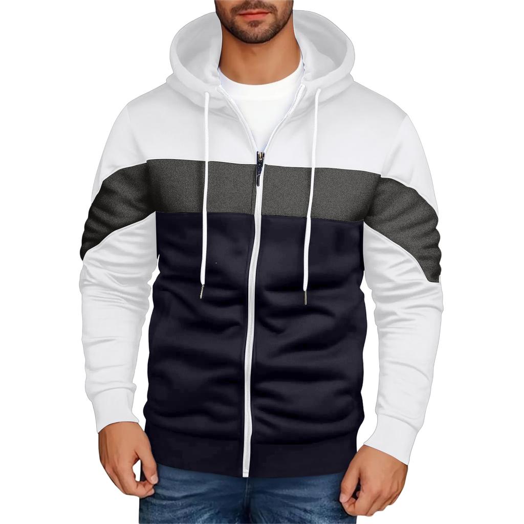 Men's Hooded Sweatshirt, Contrasting Color Sweatshirt, Sports   Casual Jacket