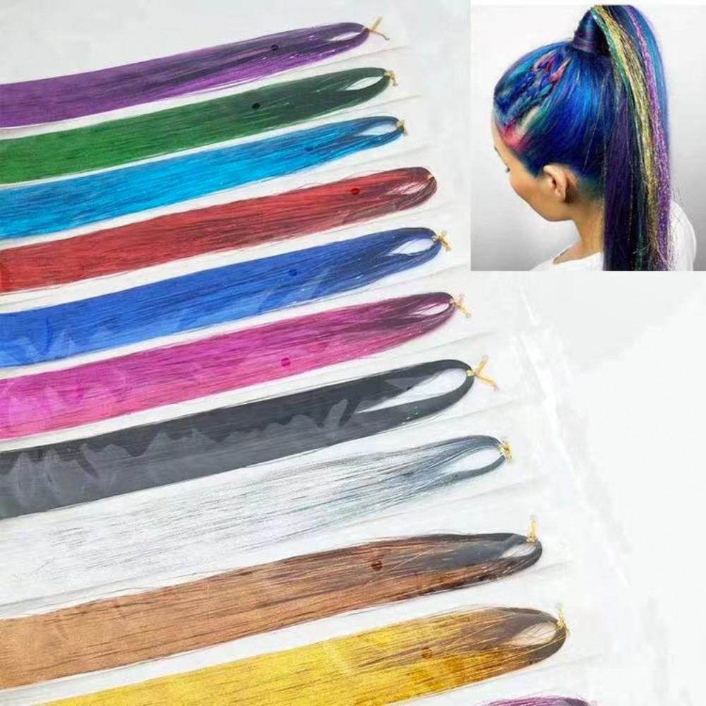 Hippie Decor Glitter Strips Party Headdress Tinsel Sparkle Silk Wig Long Straight Sparkly Ponytail