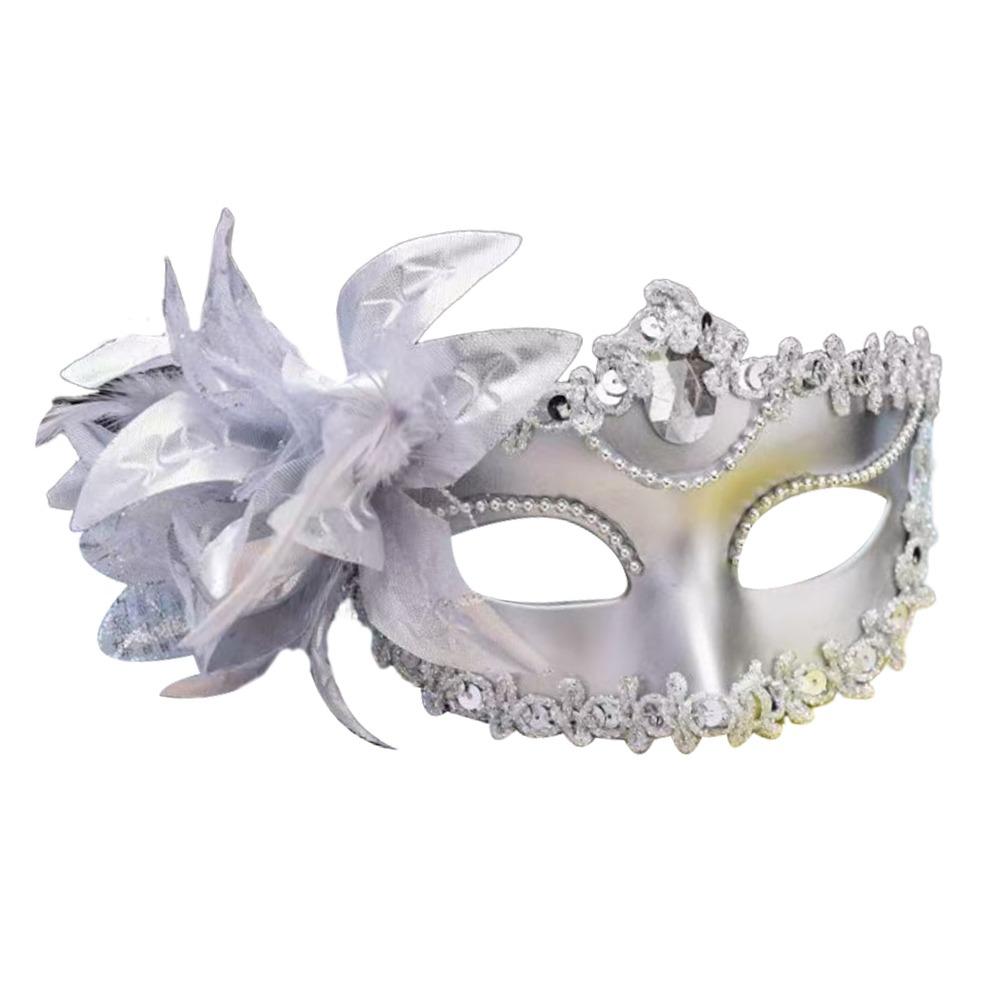 Lady Princess Diamond Decorated Venetian Mask Half Face Sexy Style Feather Mask Flower Design Masquerade Mask Dance Party