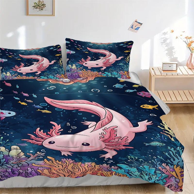 Underwater Axolotl Adventure Print 3Pcs Bedding Setduvet Cover With 2 Bedropillowcase Home Birthday Gift
