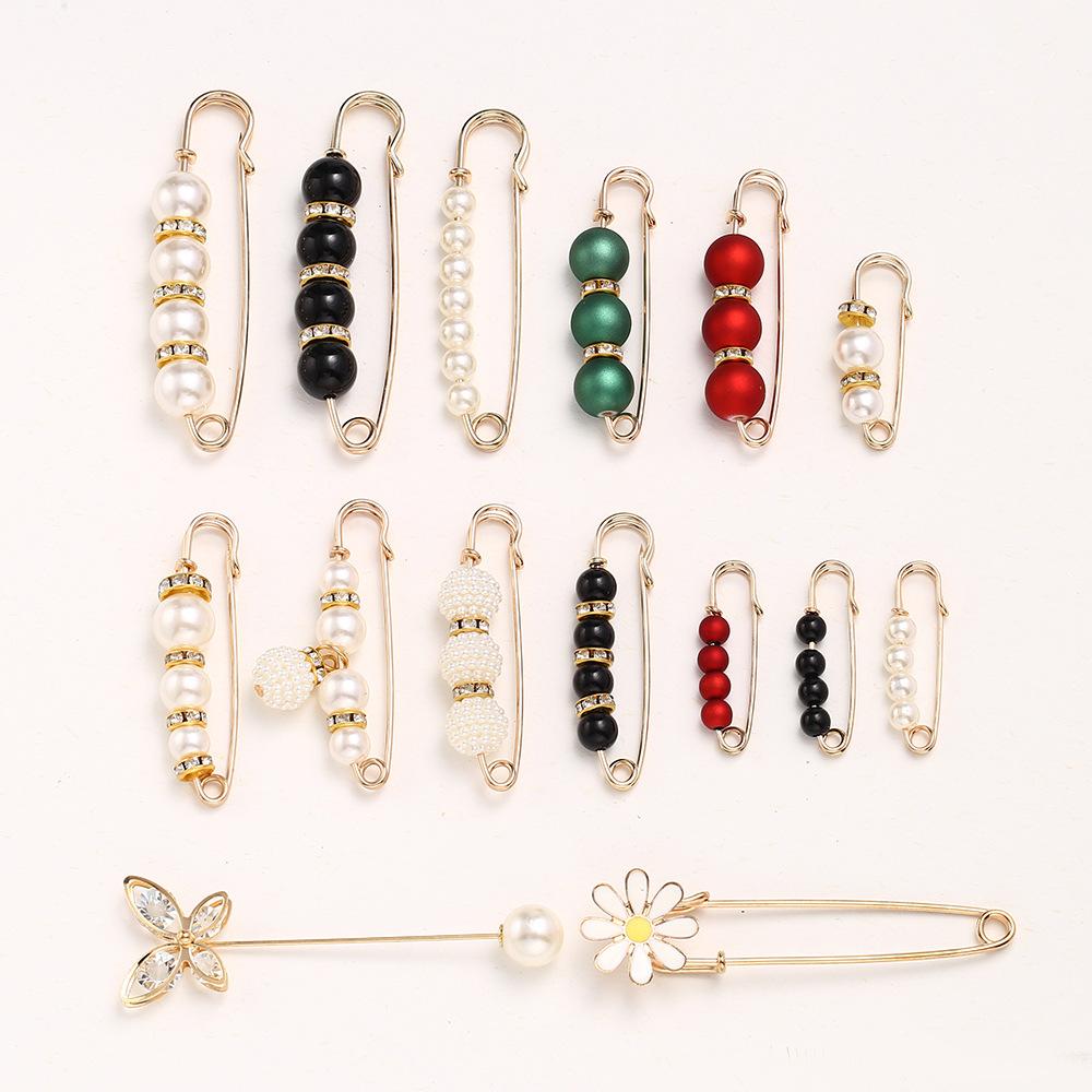 Women New Cute Imitation Pearl Rhinestone Brooch Anti-lighting Skirt Waist Pin Fashion Jewelry Accessories Gifts
