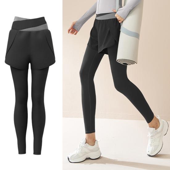 Women's High Waist Yoga Pants Fake Two Piece Quick Dry