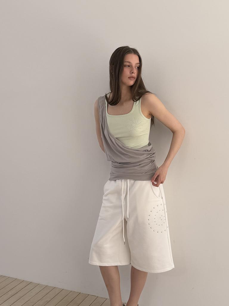 Asula Stud Jersey Bermuda Pants (Ivory)