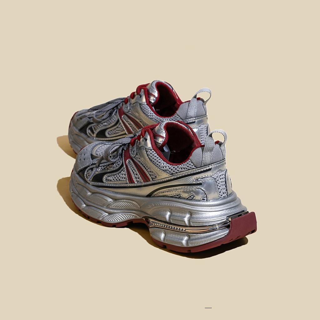European Station silver thick-soled heightening dad shoes for women 2025 autumn and winter new mesh breathable sports and leisure shoes for women