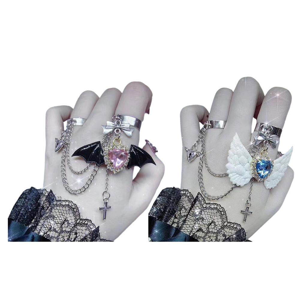 Unique Cross Bat Wing Finger Rings Hip Hop Punk Cuff Ring Gothic Cross Joint Rings Link Chain Stackable Rings for Women