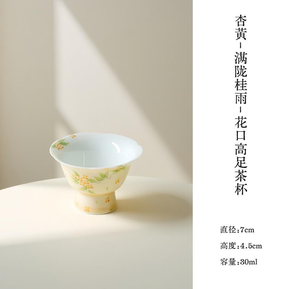 

30ml Hand-painted Osmanthus High-footed Teacup Retro Tea Bowl Mug Tea-tasting Meditation Cup Jianzhan Master Cups Teaset Craft As Your Choose