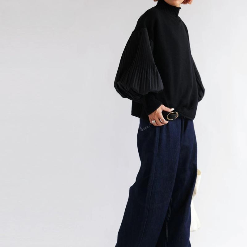 Korean Fashion Autumn Winter Women Stylish Sweater Turtleneck Black Khaki Patchwork Casual Loose Pullover Lantern Sleeve Ladies' Sweater