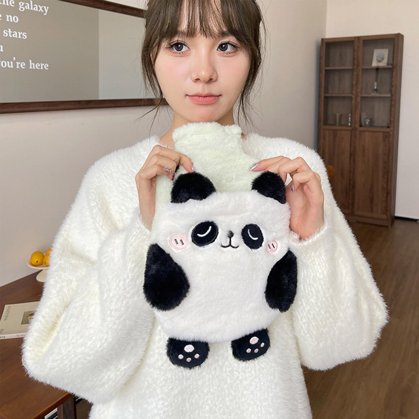 Plush Cartoon  Water Bottle Soft Cover Refillable Hand Warmer Water Injection Heating Bag Winter Warm Comfort Accessory L чёрный