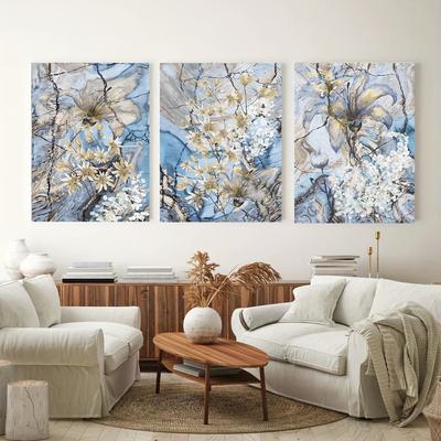 Modern  Blue Lilies Abstract Painting Wall Art Colorful Flowers Canvas Decorative Picture Poster Living Room Bedroom Home Room Decor Artwork