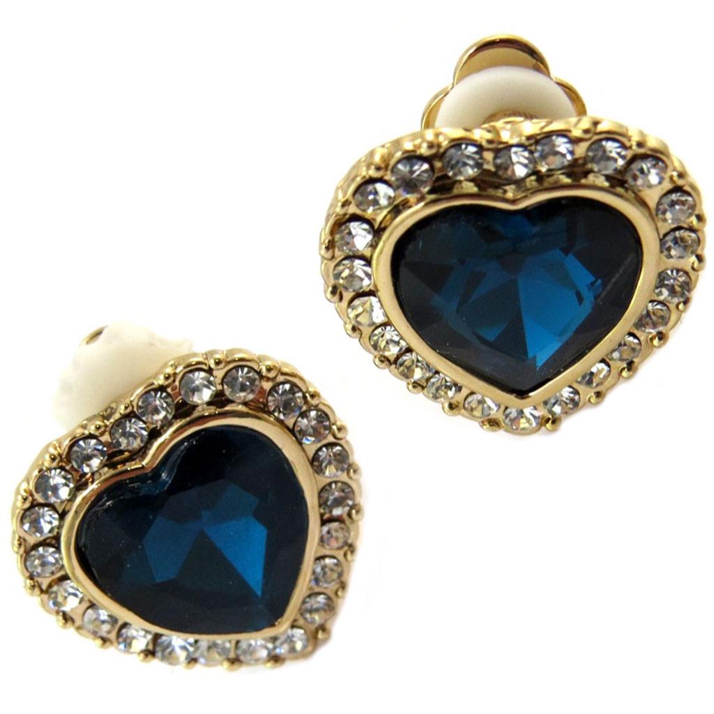 Les Trésors De Lily [P5011] - Designer Clips 'Sissi' Blue Sapphire Gold (heart) - 16x16 Mm