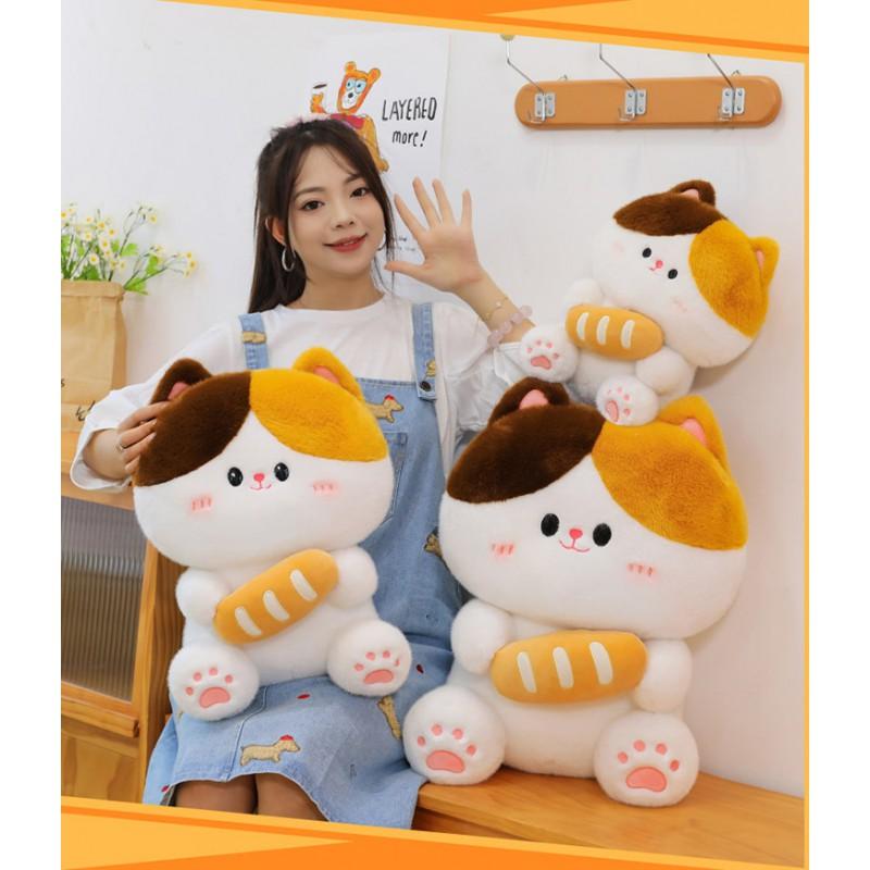 Soft Plush Cat Toy With Bread Design Kids Adults Stuffed Animal Pillow Sleeping Birthday Gift Arcade Prize