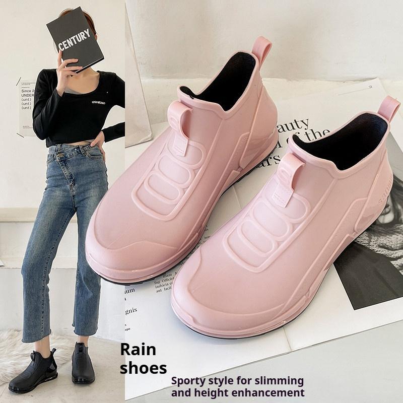 Short-tube Rain Boots for Women, Fashionable Outdoor Waterproof Rain Boots, Flat-soled Slimming Height-increasing Shoes, Rubber Shoes