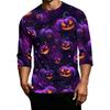 Men's Casual Halloween Print Crew Neck T Shirt Three Quarter Sleeve Top Lightweight Comfortable Fit for Daily Wear