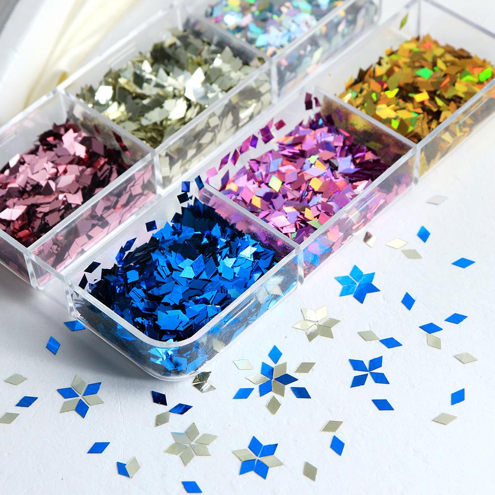 6 Grids Holographic Rhombus Nail Sequins Decoration DIY Nail Design Supplies, for Nail Art Supplies for Women and Girls Decoration Parts
