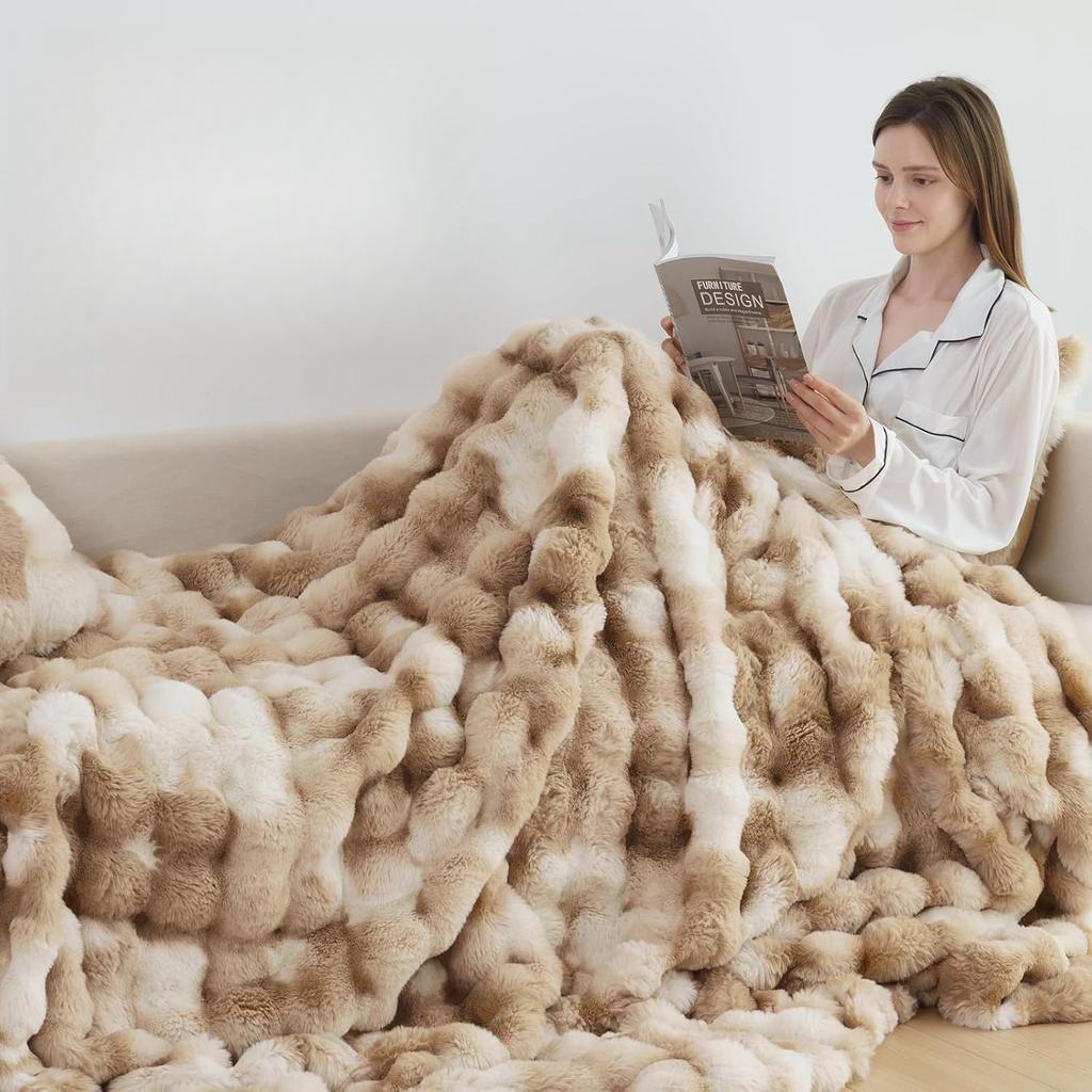 Flauschige Kunsthasenfell-Decke Farbverlauf Plüsch Warm Weich Bett Sofa Decke Maschinenwaschbar Winter Heimdeko Decke für Schlafzimmer Wohnzimmer