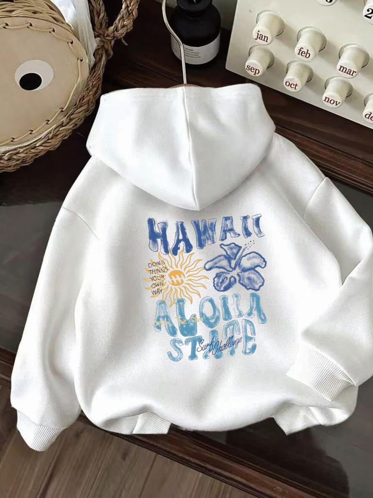 2025 Herbst Winter Hawaiianischer Blumendruck Kreativer Schriftzug Damen Langarm Rundhals Bequemes Sweatshirt Freizeitkleidung