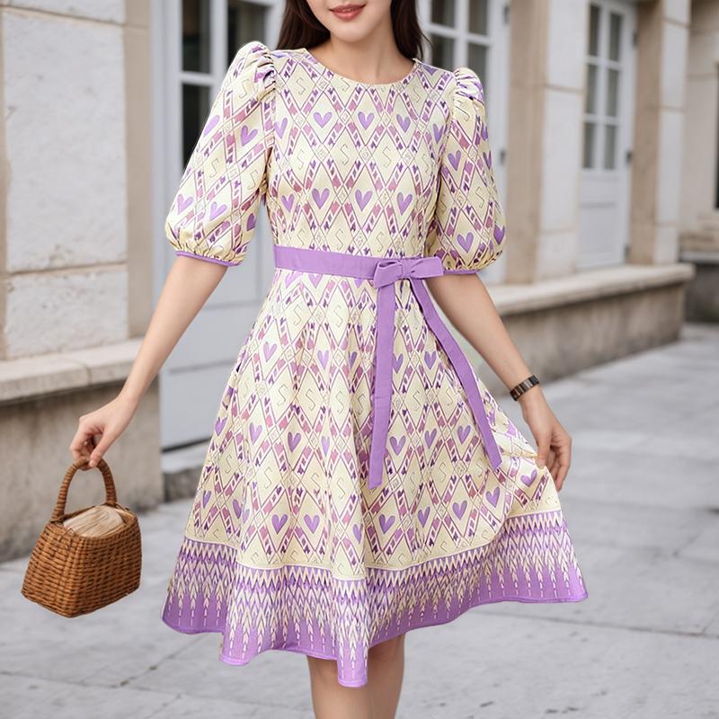 ZANZEA Damska codzienna sukienka letnia z okrągłym dekoltem i krótkim rękawem z nadrukiem