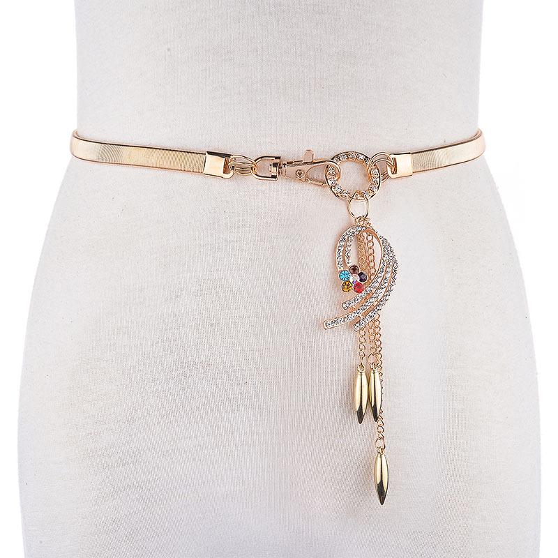 Elegant Korean-Style Rhinestone Waist Chain for Women - Versatile, Fashionable, and Elastic Thin Belt