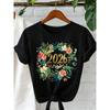 New Womens Tee Black White Grey Floral Wreath 2026 Print Round Neck Stretchy Fabric Statement Graphic Soft Comfortable Fit All Season