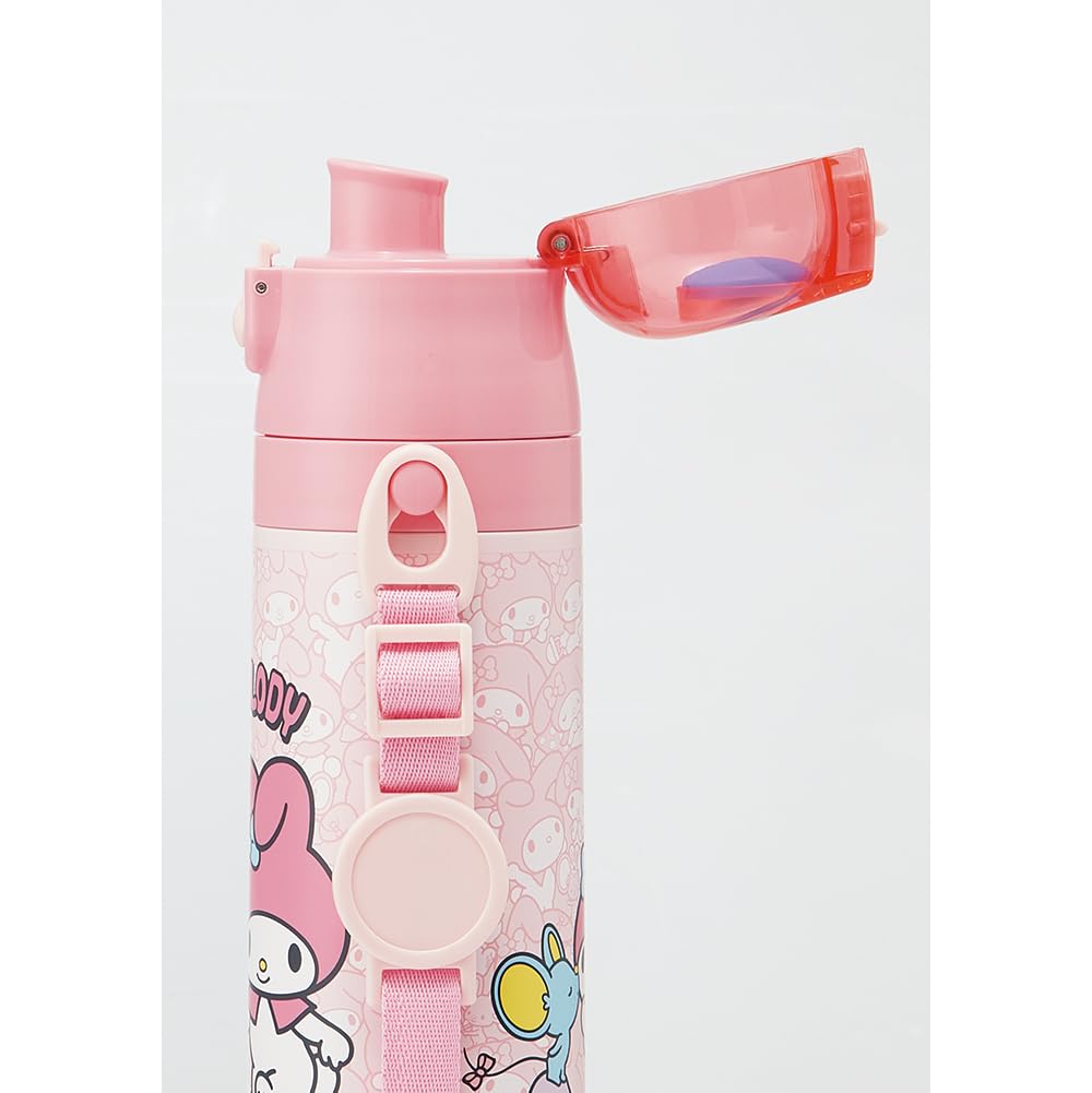 Skater Children's Stainless Steel Water Bottle, Direct Drinking, 470ml, My Melody, Ushirou and Shiro, Sanrio Design, Child-Friendly, Lightweight,