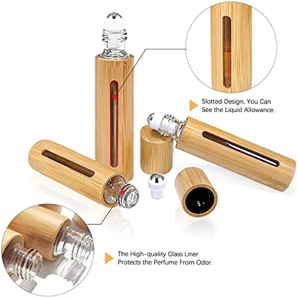 3ml/5ml/10ml/15ml Bamboo Roll on Bottles with Stainless Steel Roller Travel Kit Roller Bottle Portable Mini Refillable Bottles