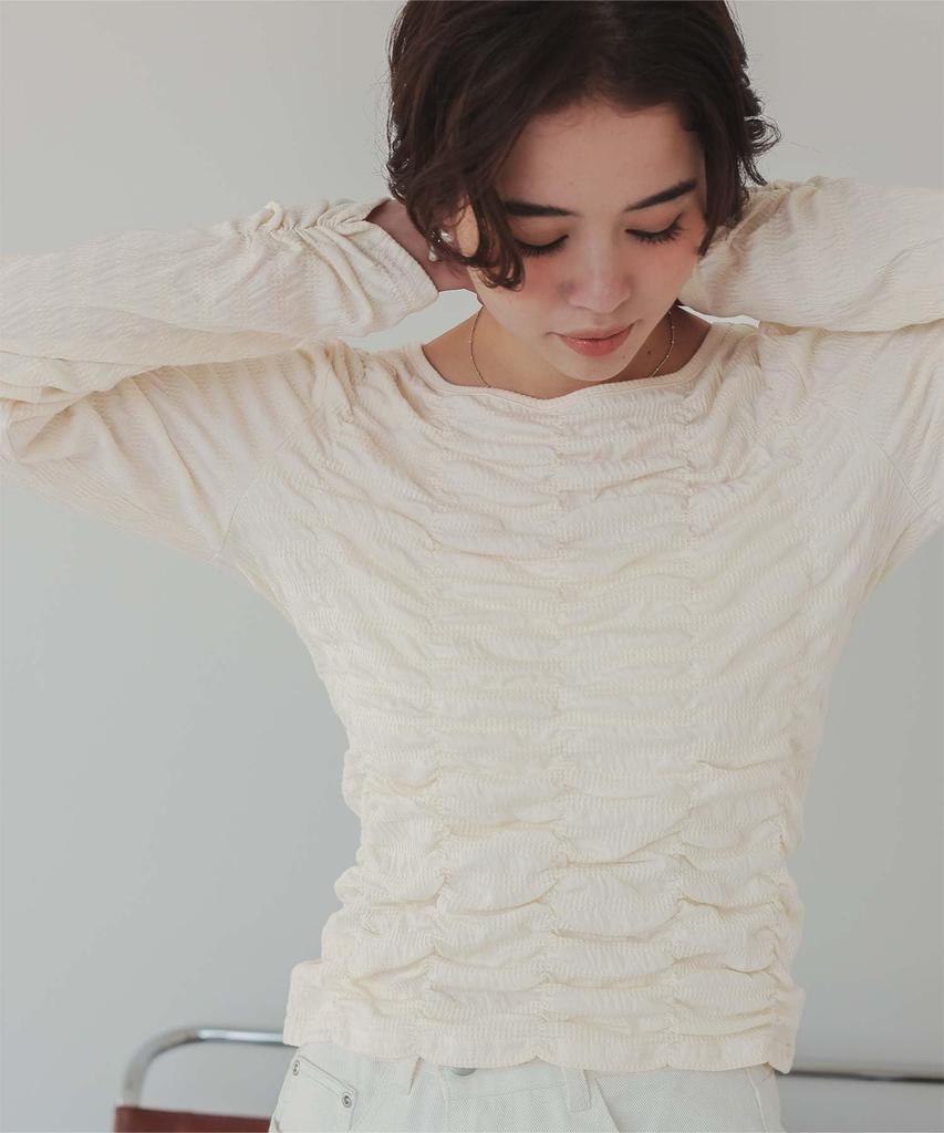 Titibait Long Sleeve Shirred Top Free Ivory Women's AFXP4259, Size,