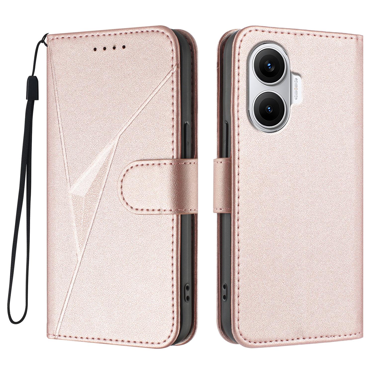 

For Xiaomi Redmi Turbo 4 Pro 5G/Xiaomi Poco F7 5G Case Triangle Imprint Leather Phone Cover with Lanyard Rose Gold