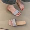 Sheepskin Version~ Rhinestone Slippers Femininity Gentle Open-toed Square Head Cool Slippers High Heels