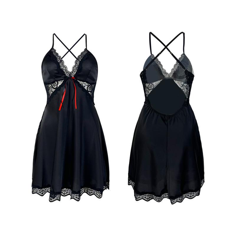 Premium Vacation Style Lace Cami Nightgown Chest Bow Skin-Friendly Elegant Sleepwear 897 Lightweight Stylish Loungewear Perfect for Honeymoon Getaways