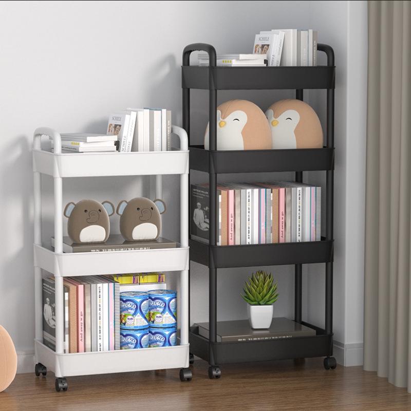 Large Capacity Multi-Layer Snack and Storage Trolley - Movable, Cream Style, Ideal for Dormitory or Bedside Use