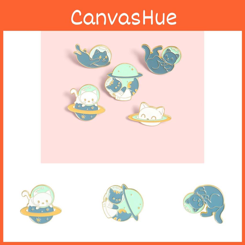 Adorable Cute Cartoon Cat Badge Stylish Space Cat Design Alloy Brooch For Everyone