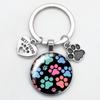 Love Cat Pet Footprints Car Key Chain Cartoon Key Holder Fashion Glass Cabochon Key Ring  Men Women