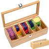 Bamboo Tea bag Storage Box Portable Teabag Holder with 5/8/12 Compartments Multipurpose Tea Packet Box for Home Office Spices