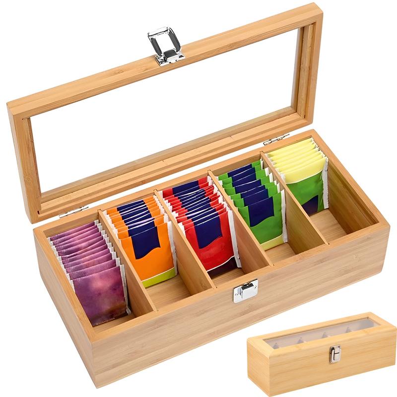 Bamboo Tea bag Storage Box Portable Teabag Holder with 5/8/12 Compartments Multipurpose Tea Packet Box for Home Office Spices