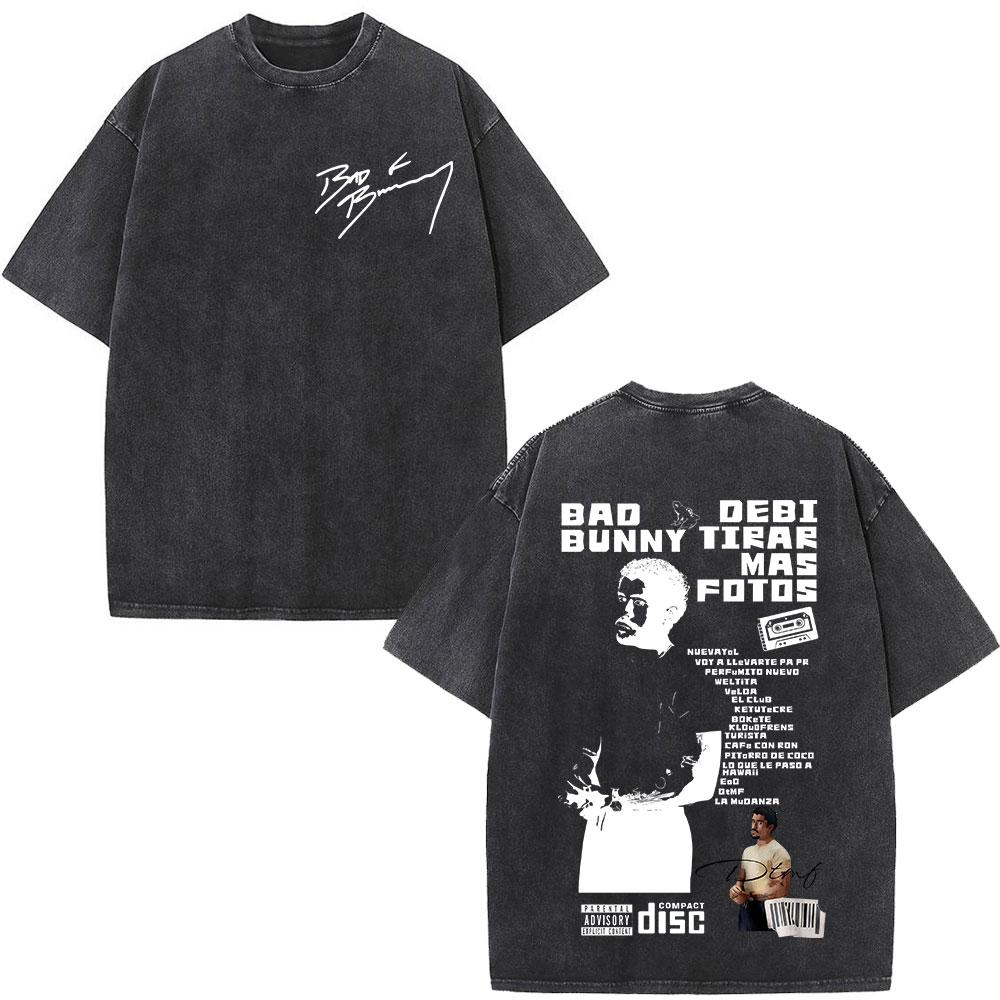 Rapper Bad Bunny Vintage Prané Tričko DTMF DeBi TiRAR MaS FOToS Trička Pánské Hip Hopové Módní Tričko Oversized Streetwear