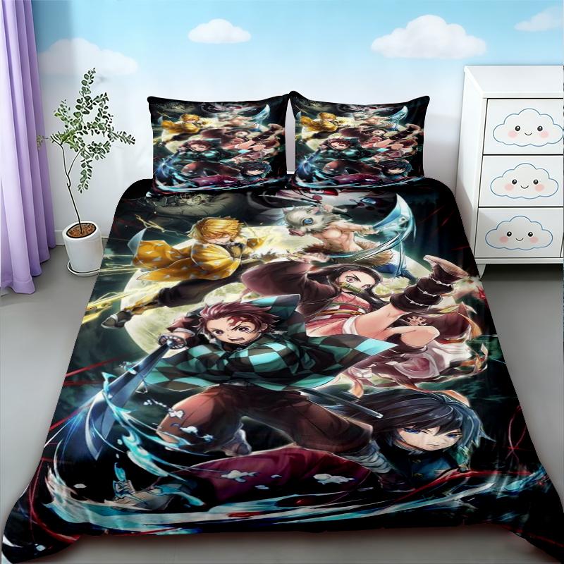 Funda Nórdica Demon Slayer Juego de Cama 3D Fundas de Almohada de Anime Tamaño Individual Twin Full Queen King Decoración del Hogar Funda de Colcha Almohada Regalo para Niños