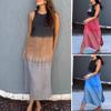 Summer Women Dress Gradient Colorblock Sleeveless O Neck Loose Mid-calf Length Dating Party Vacation Beach Midi Dress
