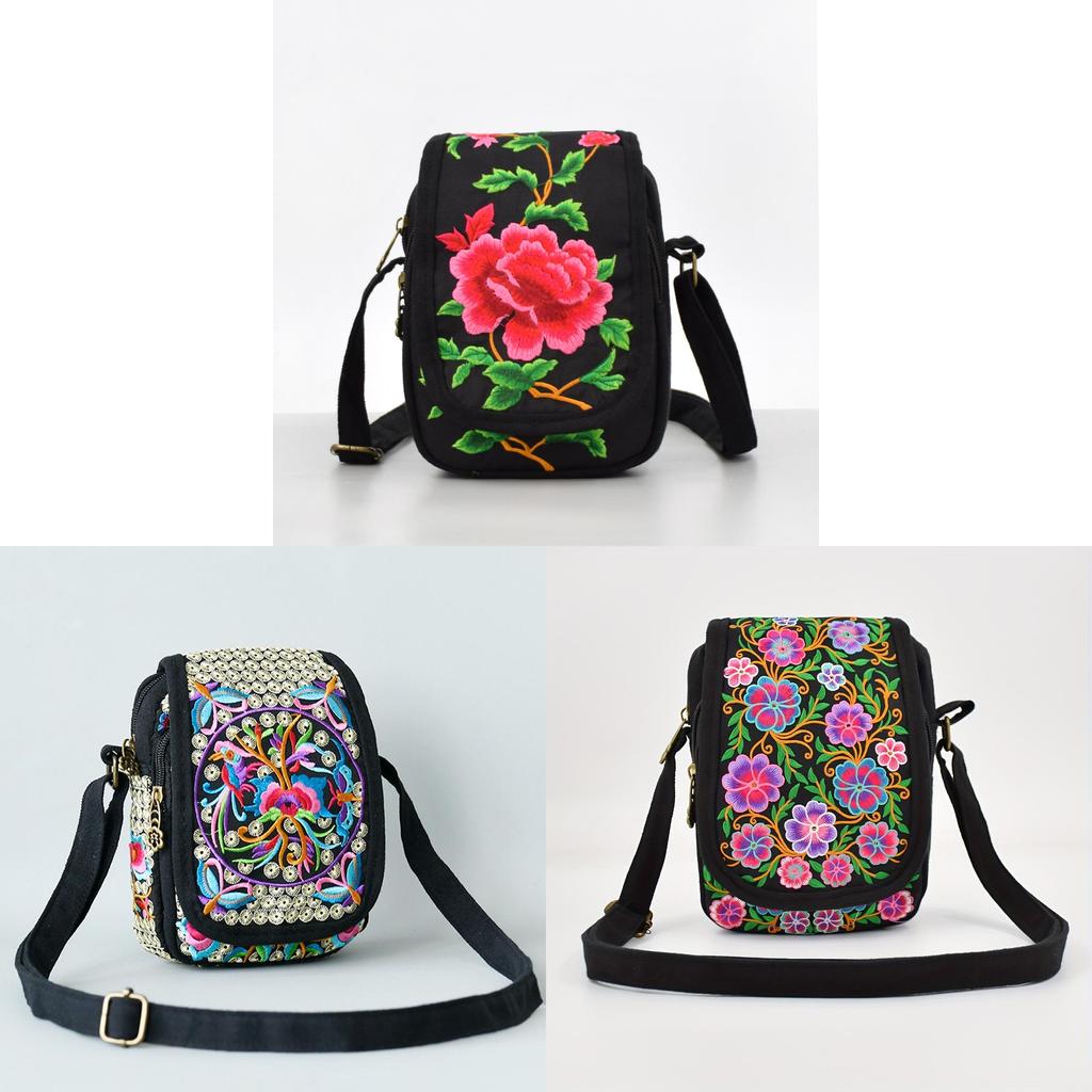 Vintage Chinese Style Embroidered Canvas Crossbody Bag With Multiple Pockets For Daily Use