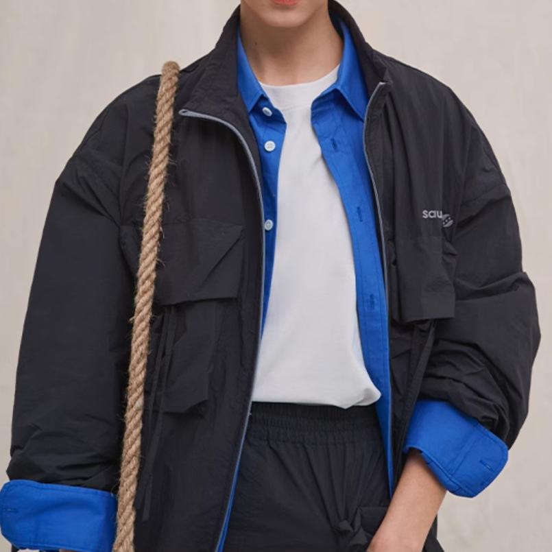 Saucony Natural Echo Stand Collar Fashion Soft Versatile Jacket Unisex Jacket Black SA3259WJ43O-BK013