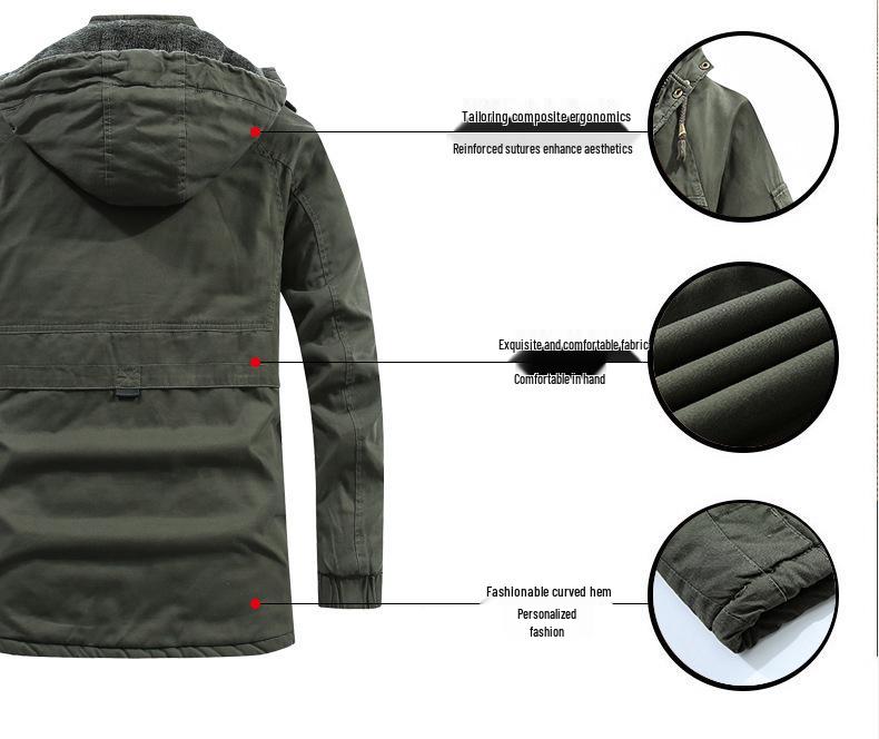 Men's Mid-Length Winter Slim Fit Washed Cotton Jacket - Thick Workwear Coat
