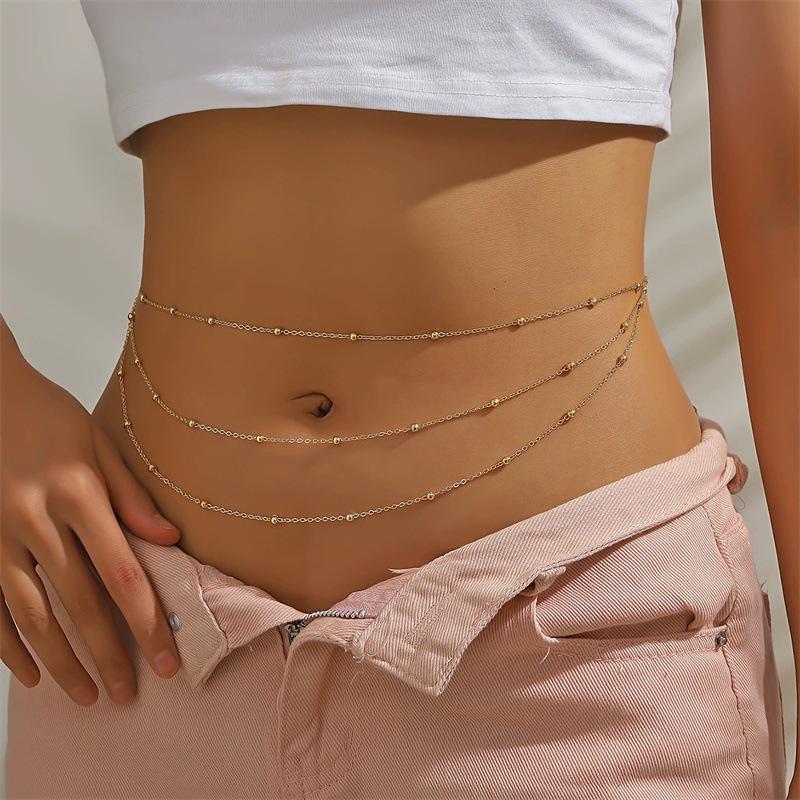 Simple Double Waist Chain Geometric Sequins Beach Party Imitation Pearl Body Chain Fashion