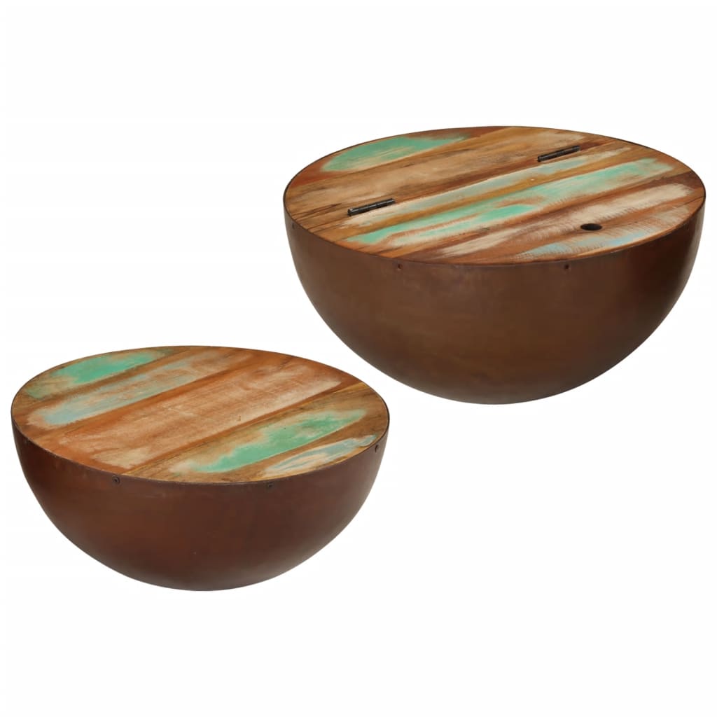  Bowl-shaped Coffee Tables, Set of 2, Solid Reclaimed Wood