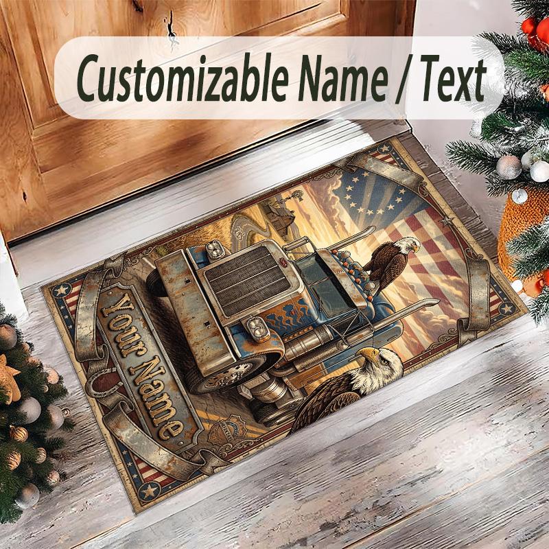 Truck Theme Crystal Velvet Rug Personalized Custom Name Text Soft Floor Mat Home Decor