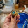Vintage Design Gold Color Women's Ring Geometry Fashion Metal Carving Leaf Flower Inlaid with Green Stone Ring Jewelry