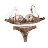 European and American Style Embroidered Mesh Erotic Underwear Set Perspective Flower Lace Bra Thong Pure Desire Wind Two-piece Set