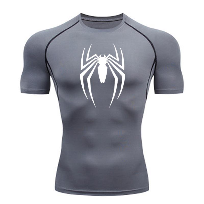 Maglietta da corsa estiva da uomo a maniche corte, maglietta a compressione da palestra, top sportivo, bianco e nero, asciugatura rapida, traspirante, abbigliamento fitness MMA