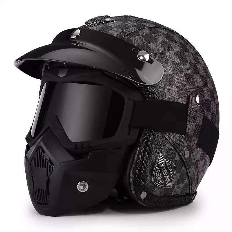 3C Vintage 3/4 Half Helmet Electric Motorcycle Summer Pedal Cruise Locomotive Leather Helmet Men and Women