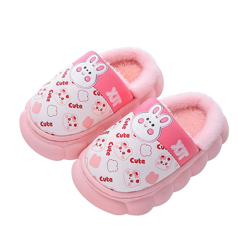 Kinder Baumwollpantoffeln Mädchen Winter neue warme PU-Leder wasserdichte Cartoon Baby Kinder Baumwollmop rutschfeste Baumwollschuhe