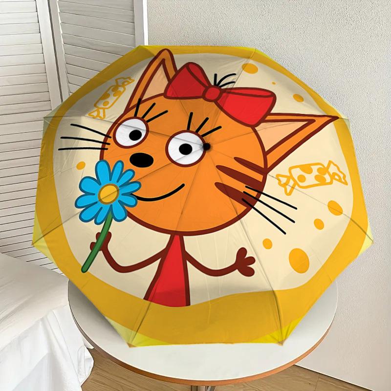 1PC cat flower Umbrella-8-Rib Reinforced, Automatic Open, Lightweight & Durable, Cute Fashion Accessory for Outdoor, Beach or Casual Use, Beach Umbrel