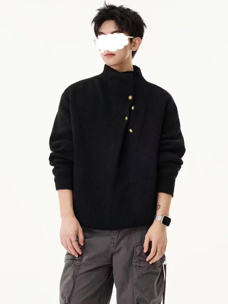 Мужской ретро-свитер крупной вязки оверсайз - Мягкий, модный и расслабленный стиль для осени/зимы Medium чёрный